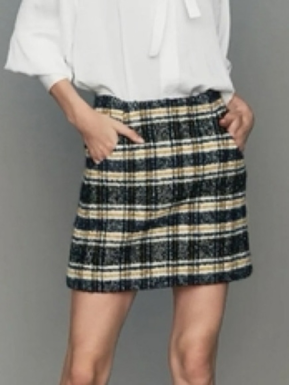 Maje Wool Plaid Mini Skirt, Size FR34